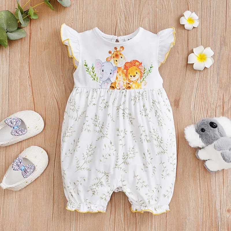 Baby Cotton Jumpsuit Summer Boys And Girls Cute Cartoon Animal Print Sleeveless