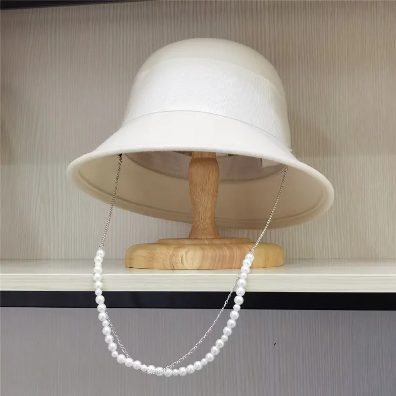 

202311-2508373 chic ins winter japan wool felt pearl chain grace leisure lady bucket cap women fishermen hat
