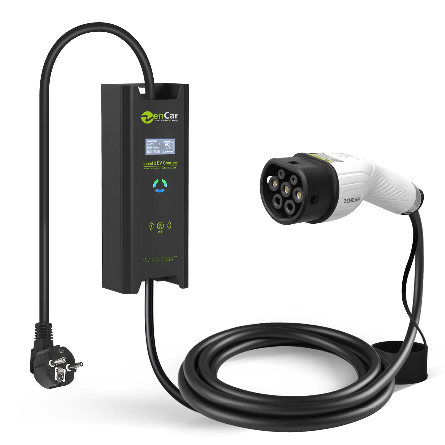 

ZENCAR Level 2 EVSE Type B AC 30mA DC 6mA 3.5kW EV Charger Type 2 EU Schuko plug 5m Electric Car Charging 6A 8A 10A 12A 16A