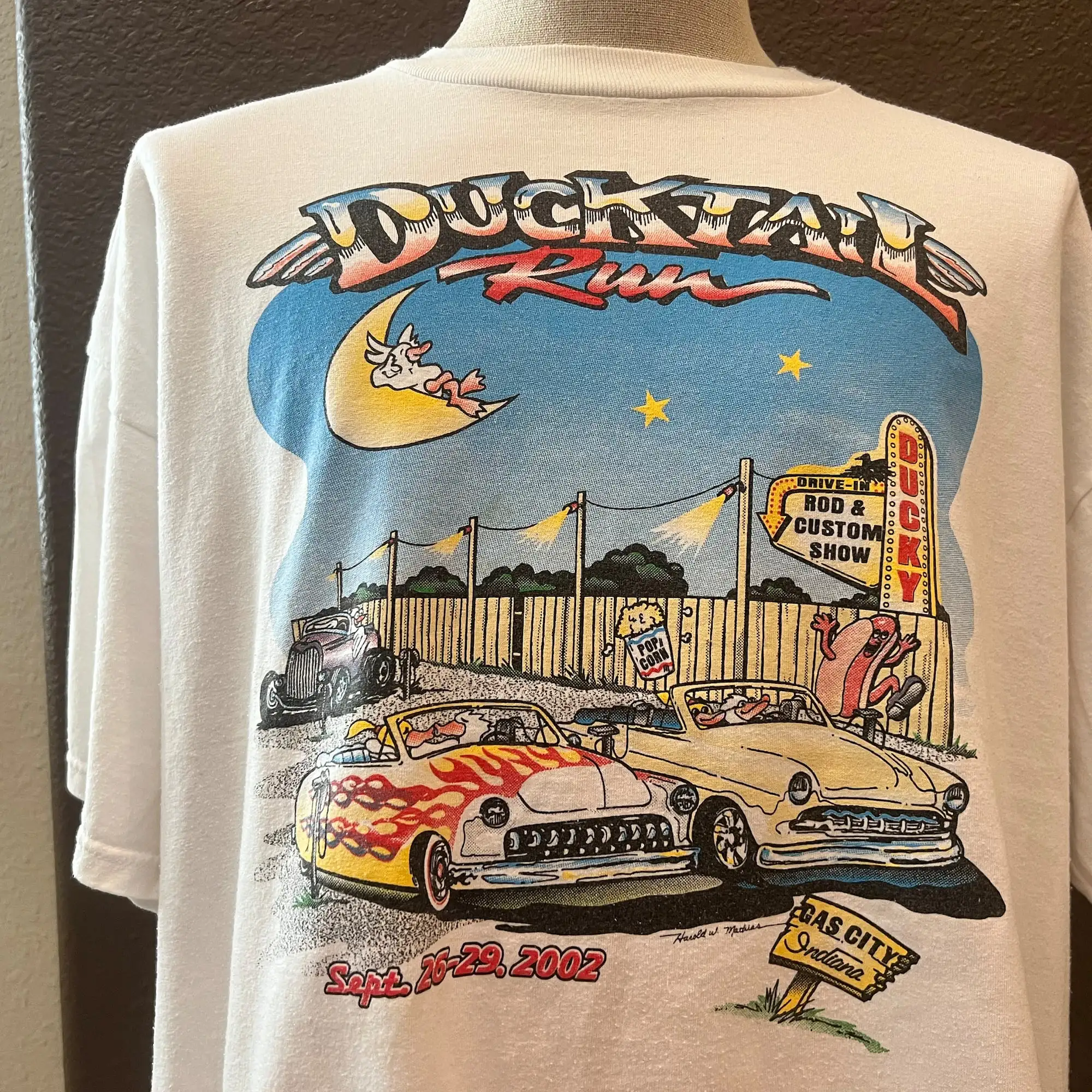 Vintage 2000'S 2002 Ducktale Run Car Show Hot Rod Lowrider Maglietta Bianca Taglia Xl