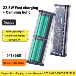 Transparent 22.5W DIY Fast Charging Battery Case - 20000mAh Capacity (Black)
