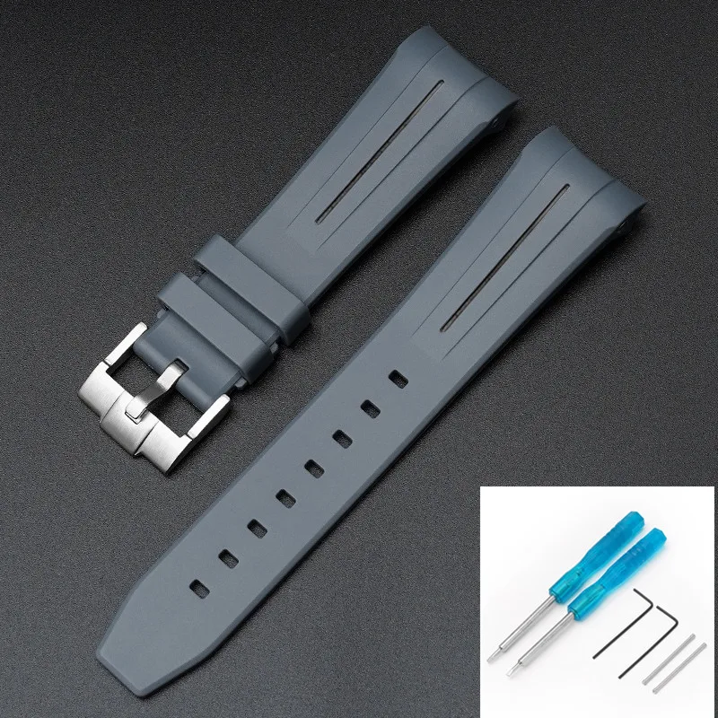 Premium Rubber Strap with Stainless Steel Buckle - 22mm Curved Interface Watch Band