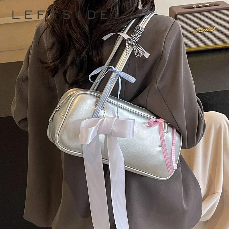 

Small Ribbon Design Cute PU Leather Shoulder Bag Handbags and Purses Luxury Designer Women 2024 Y2K Korean Fashion Underarm Bag