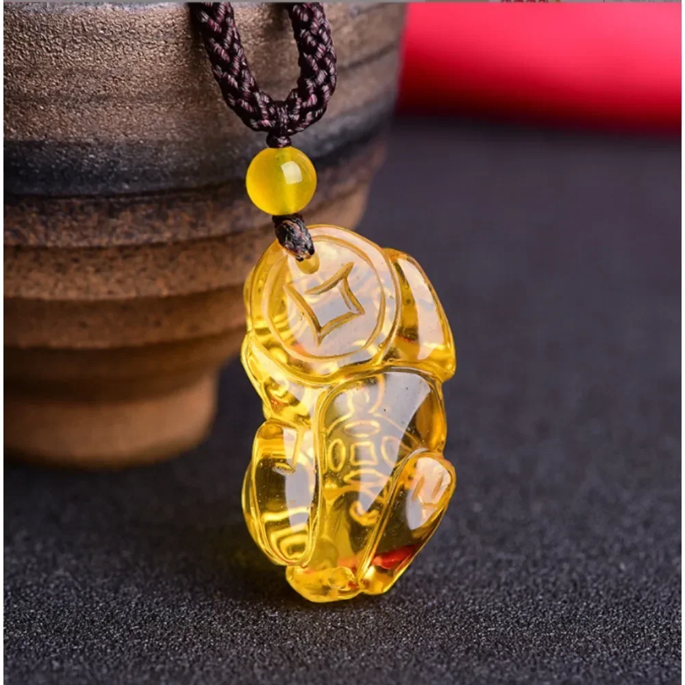 Hand Carved Natural Citrine Pixiu Pendant Necklace Men Women Bring Wealth Yellow Crystal Amulet Sweater Chain Jewelry pendant necklace