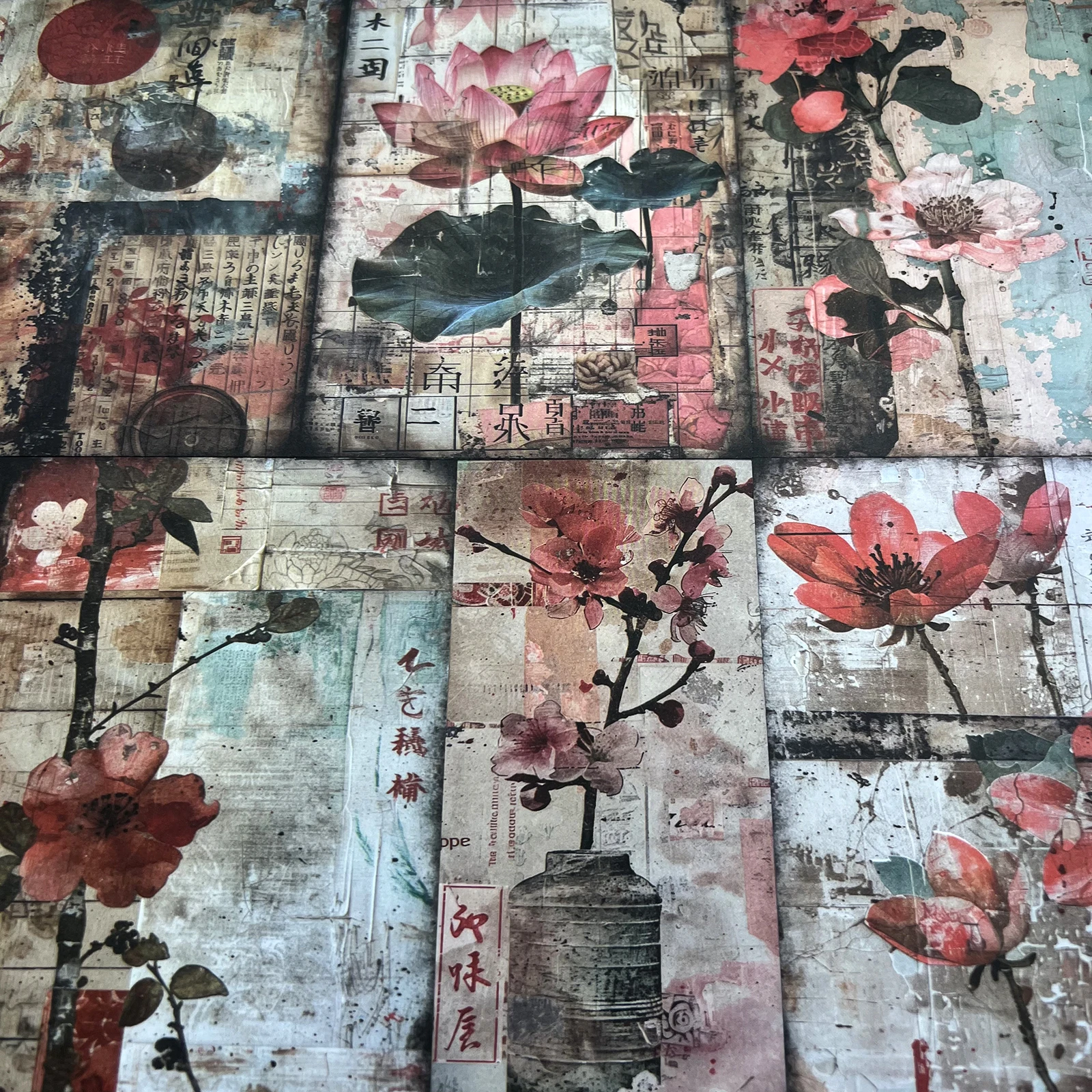 Viguscraft A5 Size Vintage Day Series Old Newspaper Lotus Woman Junk Diary Magazine Scrapbooking 10Sheets