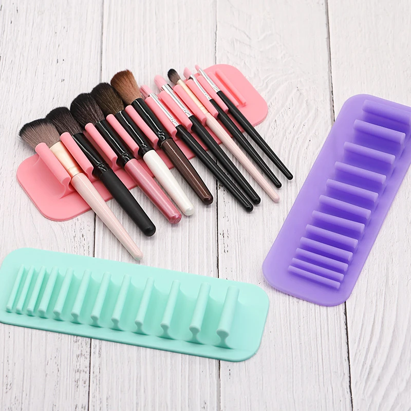 Silicone Wall Mount Makeup Brush Holder Storage Stand Hanger Case Organizer Thin Paint Brush Drying Art Rack Suction Cup 4