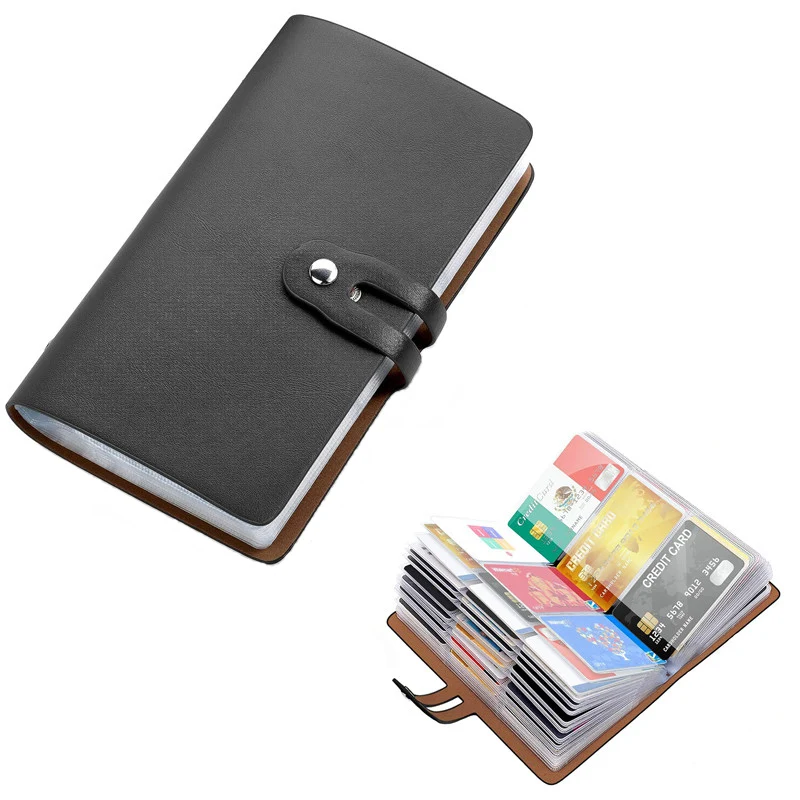 Unisex 96 Slots Card Holder PU Leather Business Card Case Anti-theft ID Credit Sleeve Function Bag Minimalist Wallet