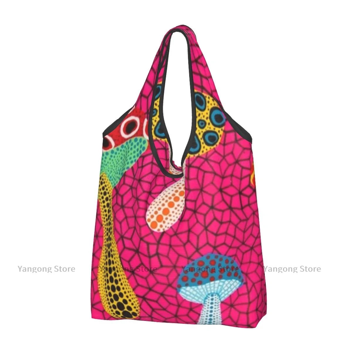 

Folding Shopping Bag Yayoi Kusama Art Reusable Portable Shoulder Handbag for Travel Grocery Pocket Tote