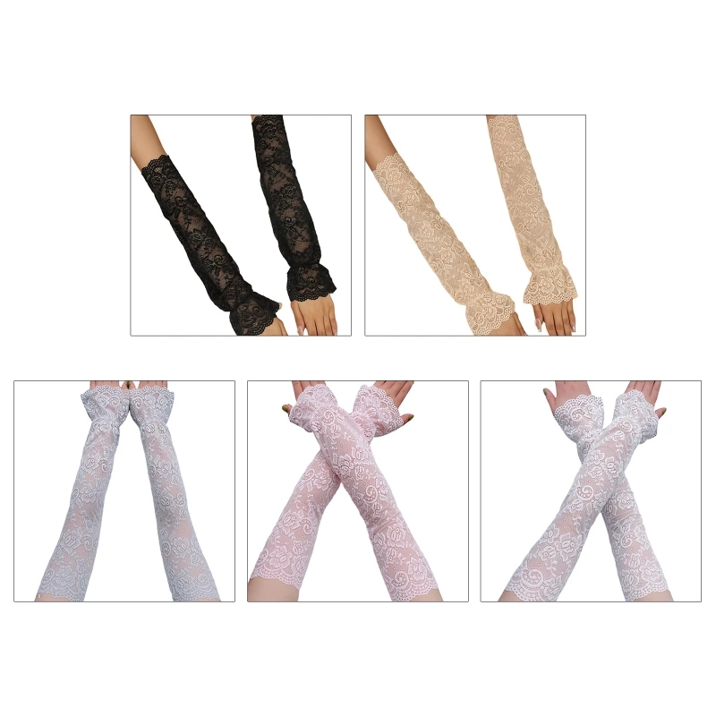 

Lace Floral Decors Gloves Multi Color Long Sleeve Stretch Party Gloves for Girls