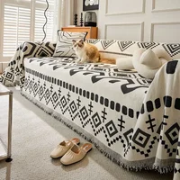 Boho Style Chenille Sofa Towel with Tassels, Double-side, for Living Room Camping Picnic Large Blanket Leisure Relax Beach Towel 2