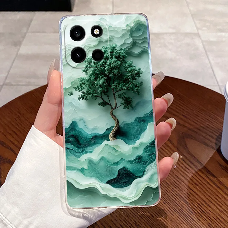 Clear Silicone Soft TPU Back Cover with Cute Cat and Rabbit Design - Protective Jelly Casing