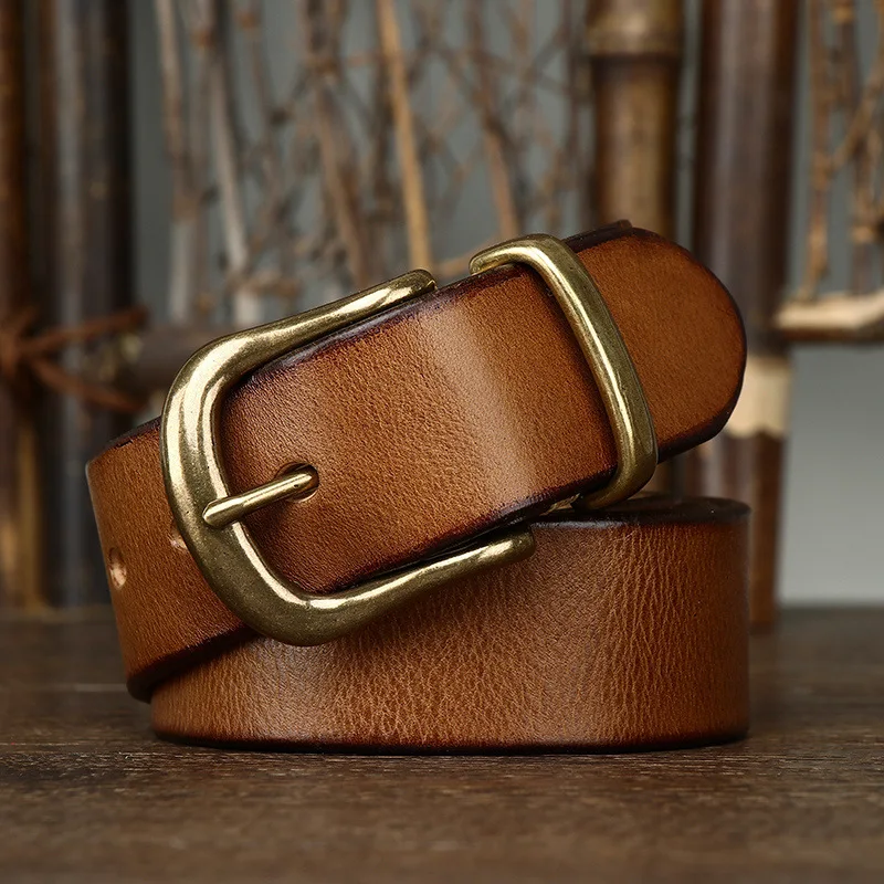 

3.8CM Pure Cowskin Men Belt High Quality Luxury Genuine Leather Brass Buckle Strap Male Jeans Designer Belts for Man