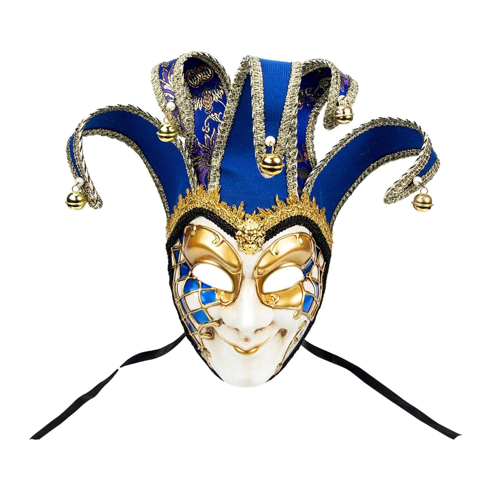 Blue & Gold Full Face Plastic Venetian Mask