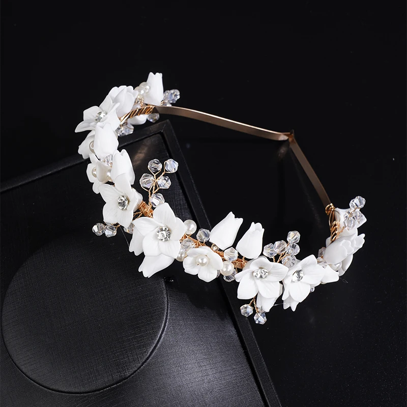 Luxury Crystal Resin Ceramic Bridal Crown Headband Wedding Headdress Brides Hair Accessories Party Hair Hoop Women Tiaras