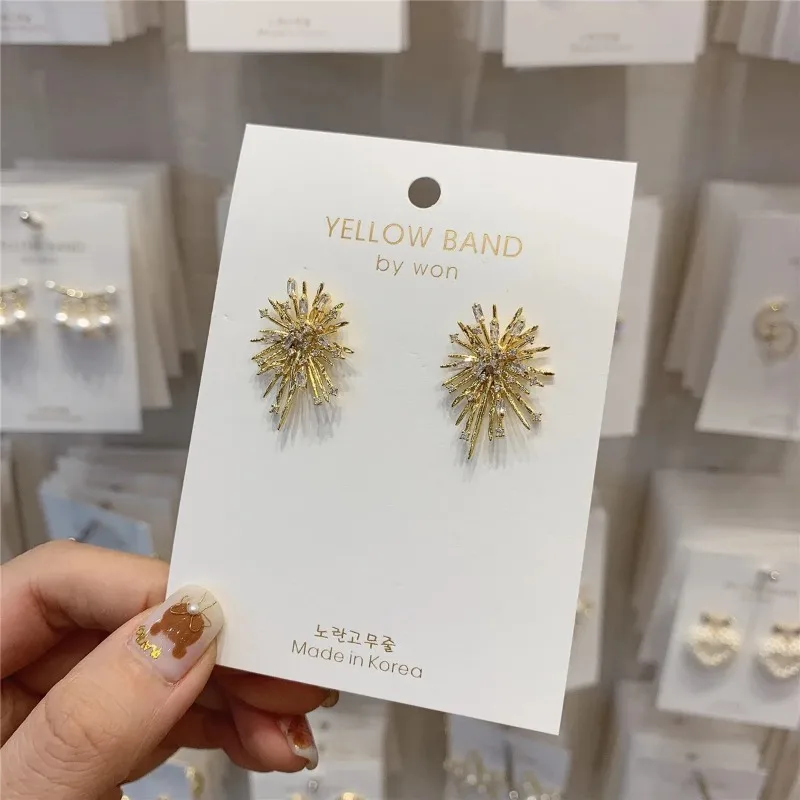 New Korean Personality Firework Flowers Elegant Women Gold Plated Stud Earring Women Zircon Wedding Party Jewelry Accessories