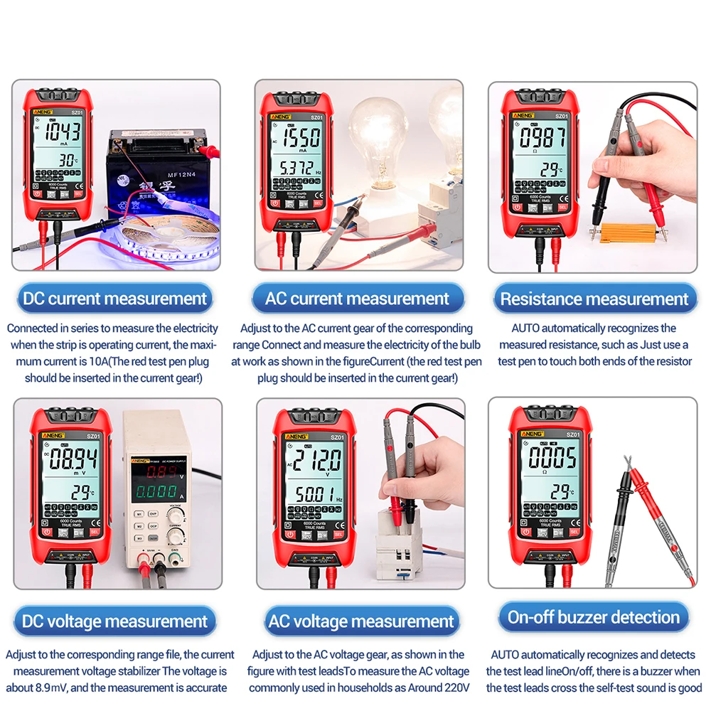 Multimetru digital inteligent 6000 de numărări True RMS Contor de capacitate electrică automată Rezistență la temperatură Testere cu tranzistori Mmultimetro_voghion.com