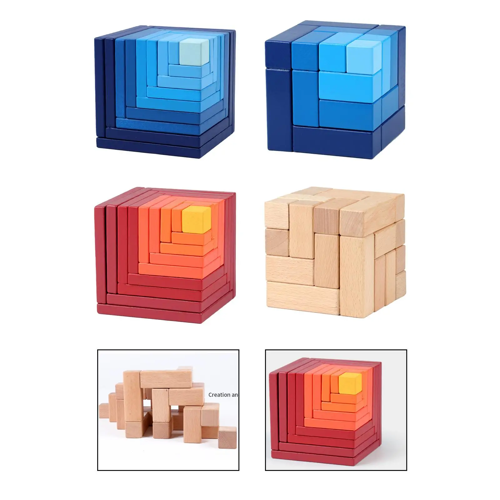 

Wood Building Blocks Educational Bricks Montessori Developing Brain Teaser Toy