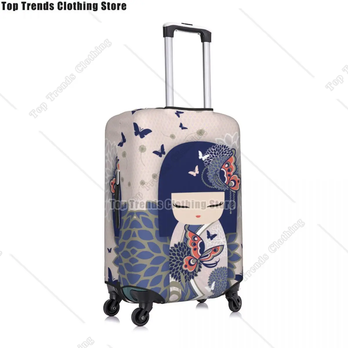 Kokeshi Doll Cherry Blossoms Luggage Cover Protector Fashion Japanese Kimono Geisha Girl Travel Suitcase Covers for 18-32 Inch 2