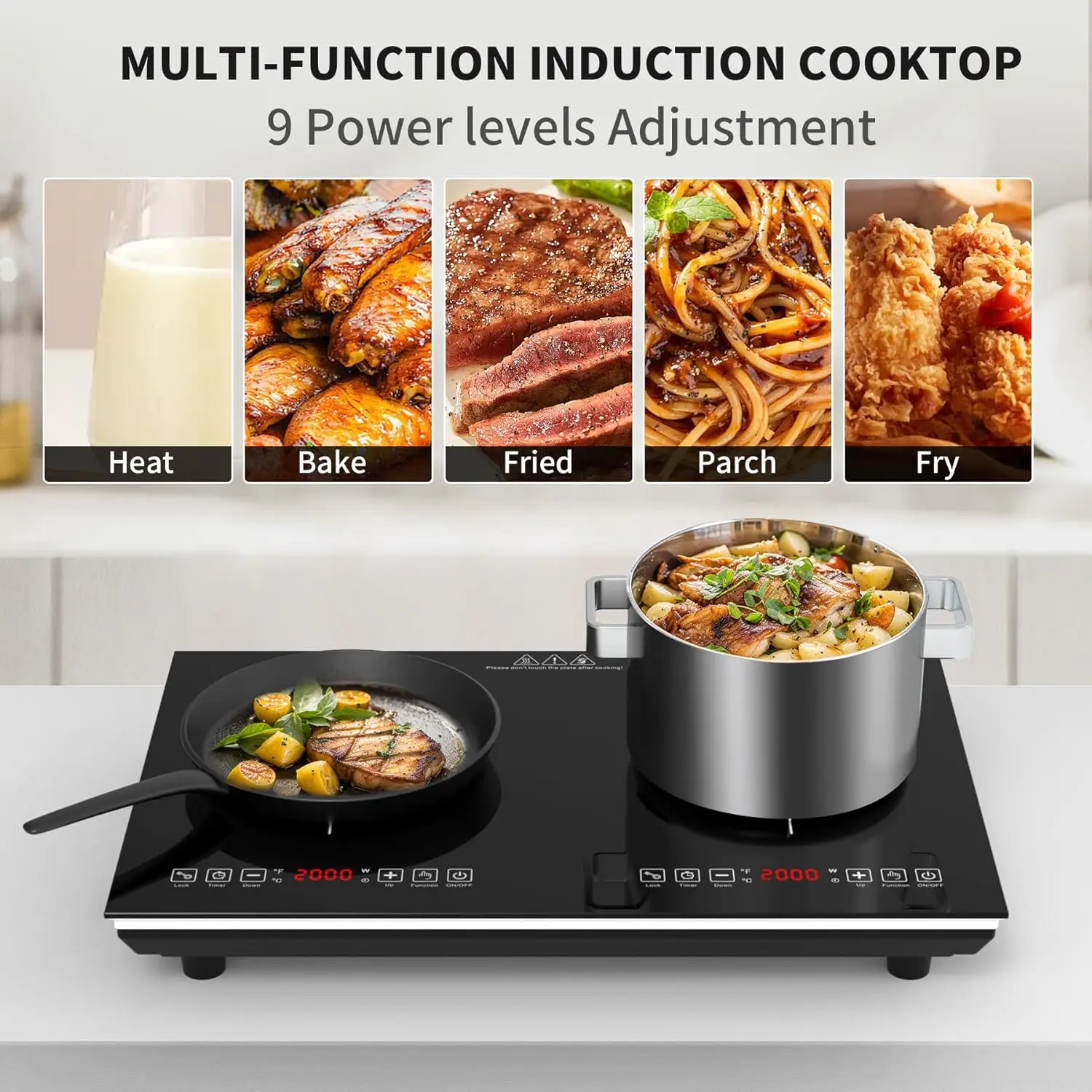 Double Induction Cooktop,110V 4000W Electric burner,2 burner Hot Plate LED Sensor Touch Energy-Saving induction stove top