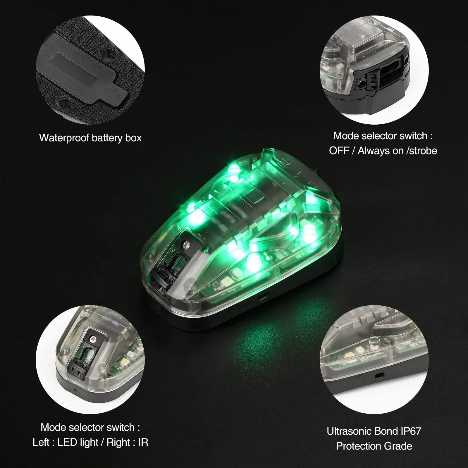 Sport Helmet Light Blue Green Red IR Strobe Waterproof Outdoor Survival Safety Signal Flash LAMP Light for Outdoor Sports