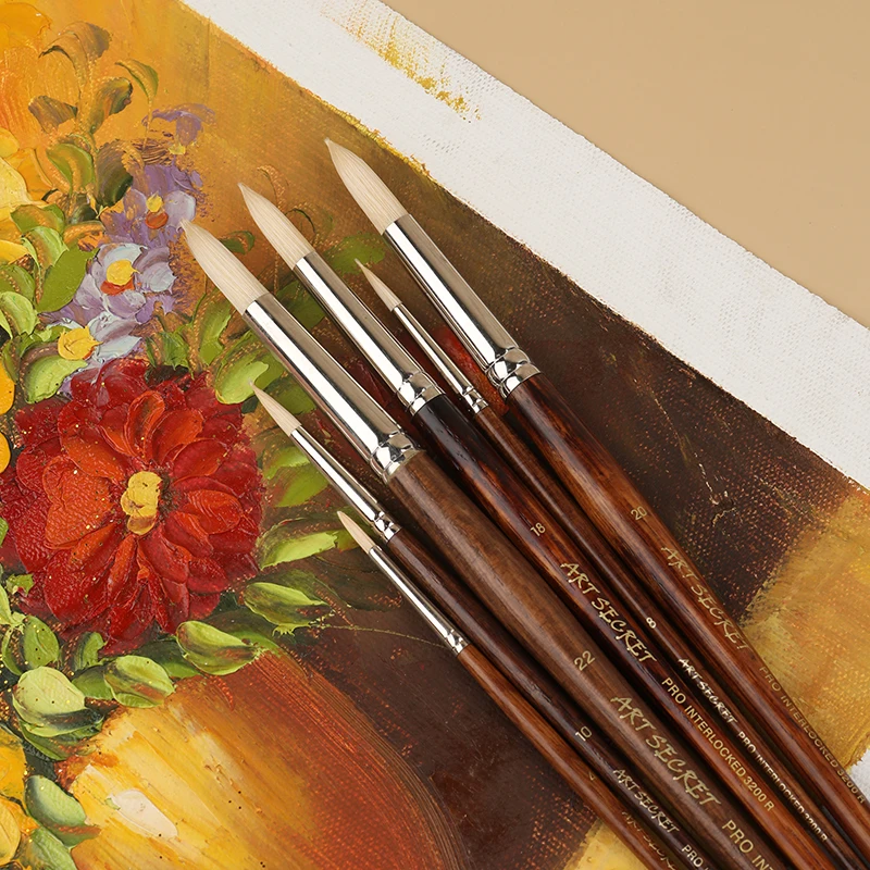 ArtSecret High Grade 3200R Pro Interlocked Chungking White Bristle Oil Paint Art Supplies Artist Brush 6