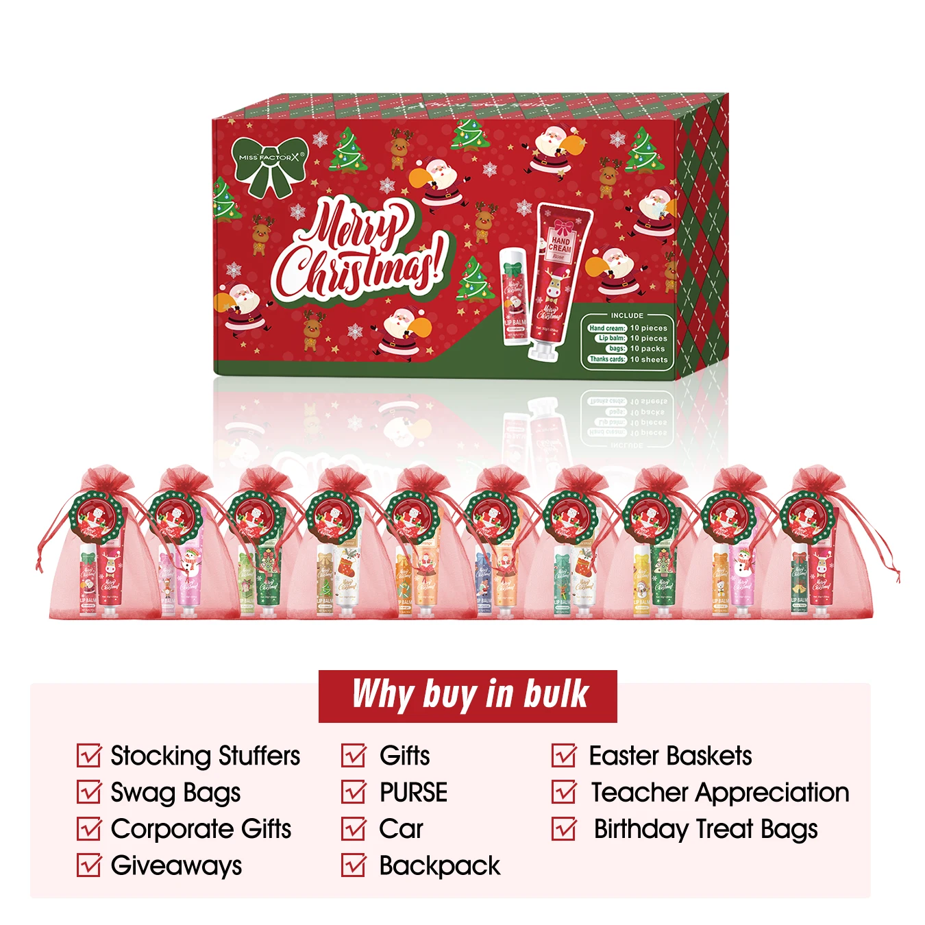 Christmas kit-10 sets/box hand cream kit, lip balm set, with Santa