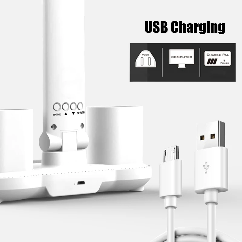 3in1 Multifunction Table Lamp LED Four-headed Folding With Fan Calendar Clock USB Rechargeable Desk light 3 color Reading Lamp 5
