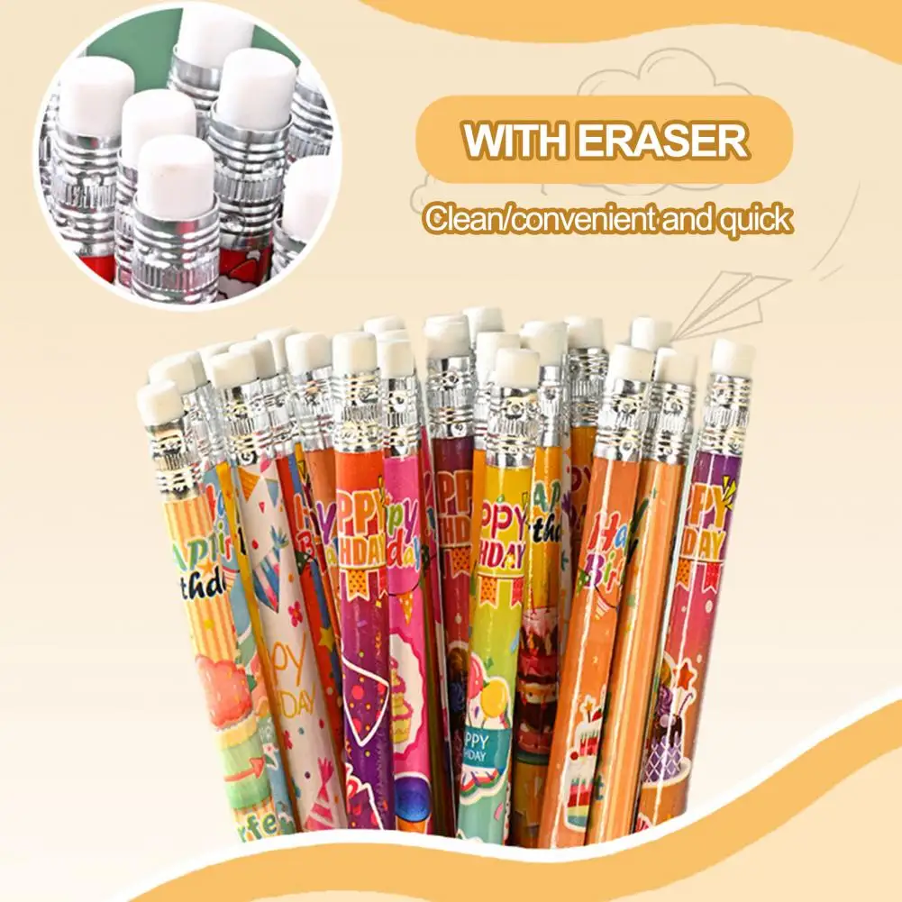 24Pcs Happy Birthday Pencils Fun Wooden Pencils with Top Erasers