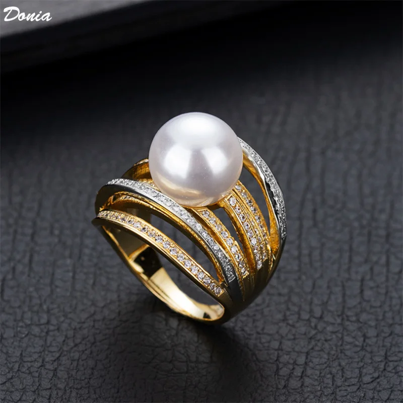 

Donia jewelry European and American fashion AAA zircon ring Korea pearl ring shehua accessories round closed female finger