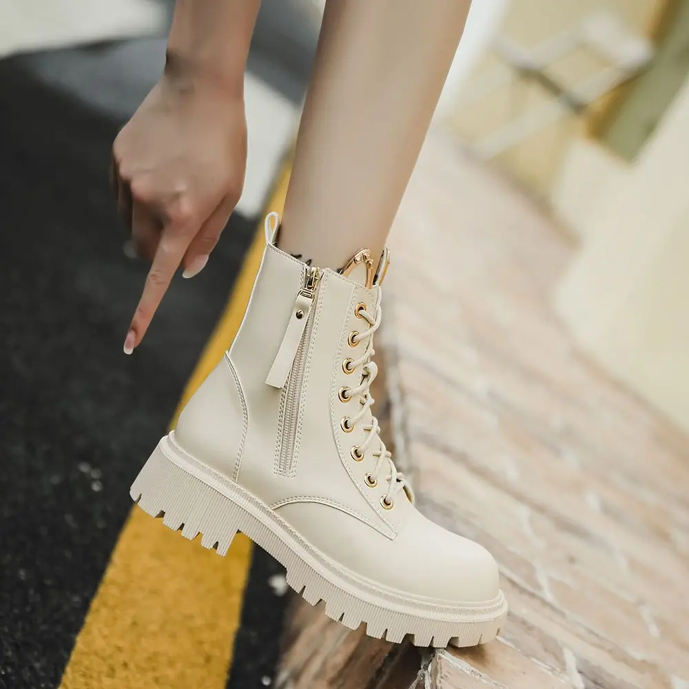 

Female Ankle Boots Punk Style Footwear White Booties Biker Short Shoes for Women Combat with Laces Lace-up Y2k Sale Winter 2023