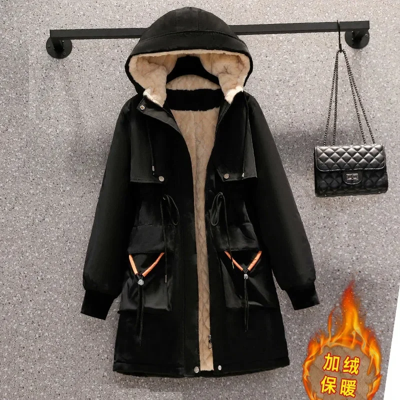 2022 New Type of Cotton Clothing Female Fat MM Long Thick and Cashmere Warm Cotton Clothing Winter New All-matching Cotton Coat