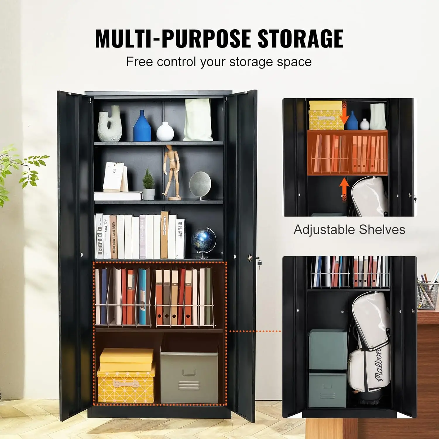 Metal Storage Cabinet Steel Locking Storage Cabinet with 2 Magnetic Doors and 4 Adjustable Shelves 71'' Metal 4