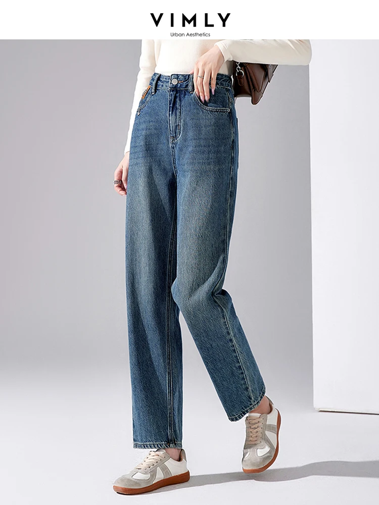 Vimly High Waisted Denim Pants Autumn Cotton Straight Loose Women's Jeans 2023 New in Casual Woman Trousers Female Clothes 72177