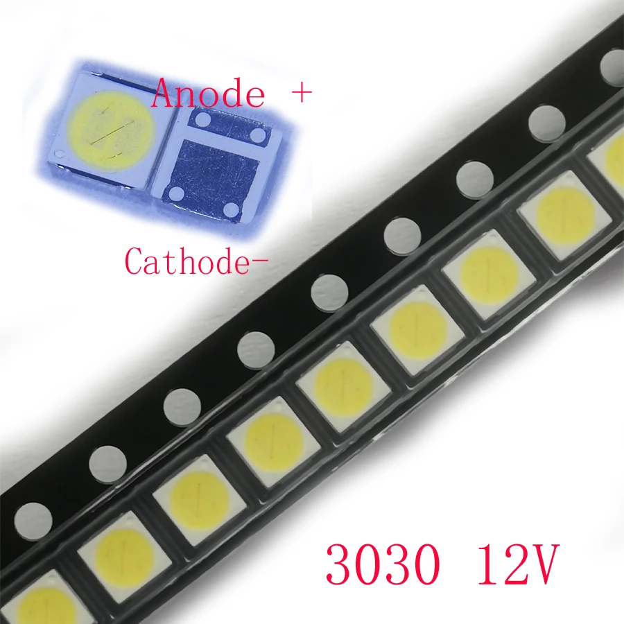 100PCS/Lot SMD LED 3030 12V Cool White Two-Emitting-Chips High Power For Lextar TV Backlight Strips Application