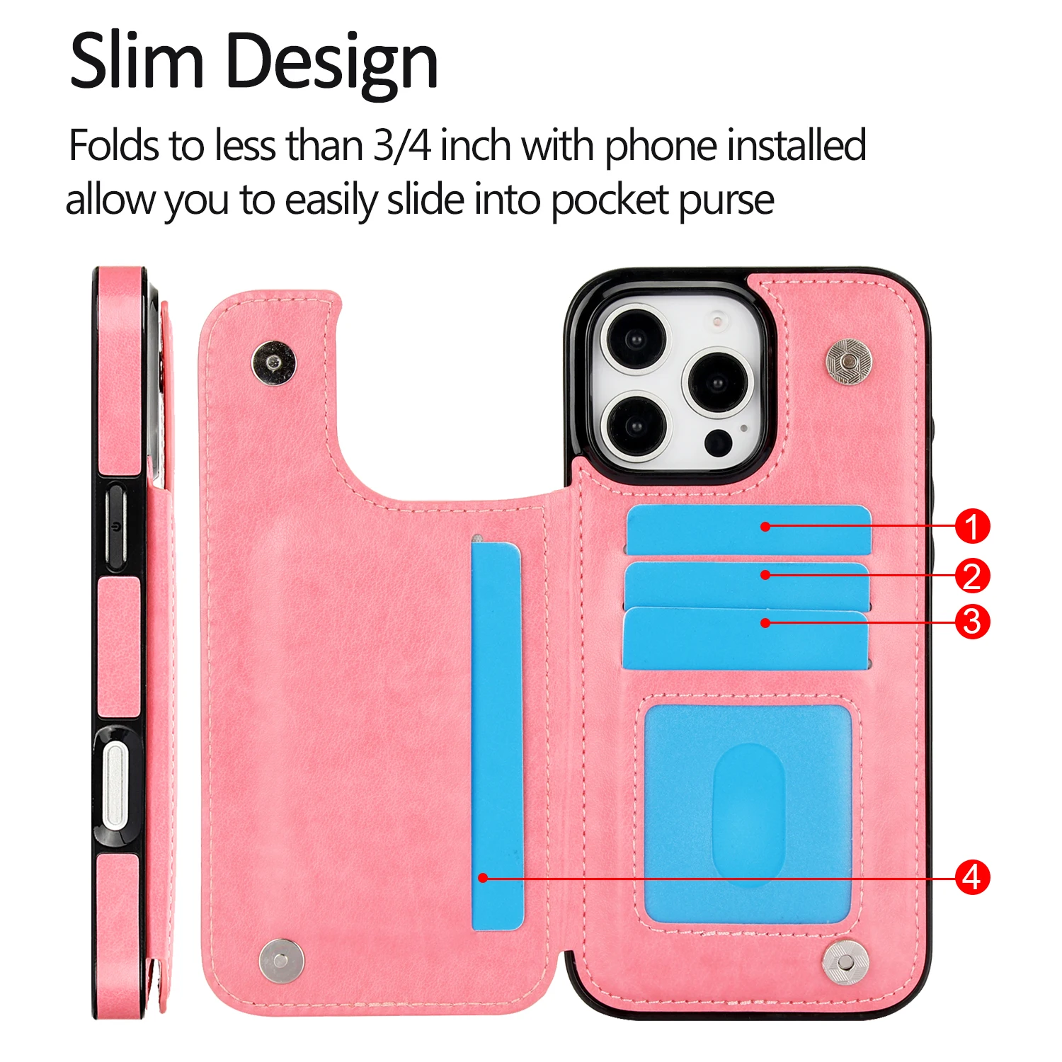 Elegant Butterfly Press Leather Wallet Case with Double Buckle Stand and Card Holder