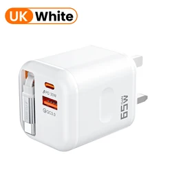 65W USB - C Charger with Retractable Cable and Fast Charging Technology - UK
