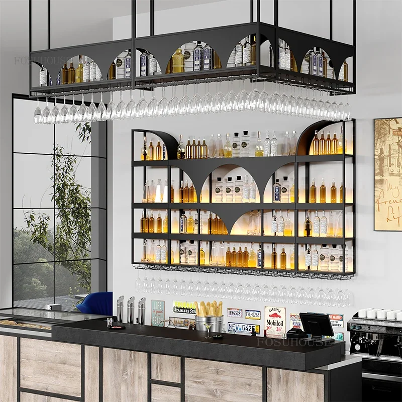 Creative Iron Wine Rack Cabinet Bar Wall Modern Hanger Wine Display Cabinets Restaurant Background Stojak Na Wino Decoration