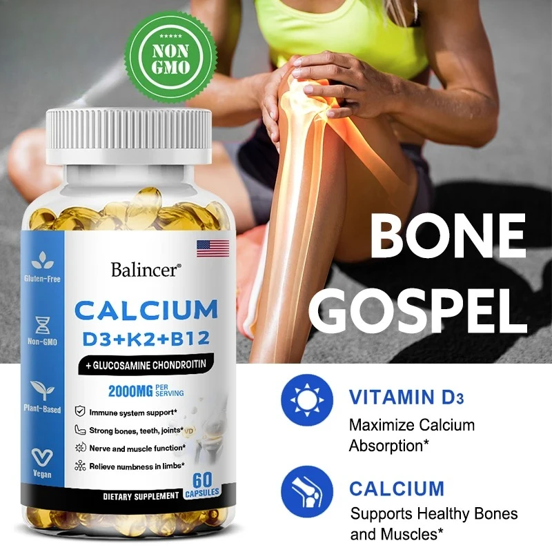 Calcium D3+K2+B12 Glucosamine Chondroitin for Pain Relief Healthy Shoulder and Neck Joints Inflammation and Muscle Soreness glucosamine chondroitin supplement