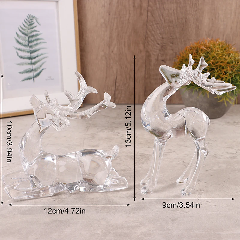 Crystal Deer Figurines Desktop Ornament Room Decor Transparent Elk Reindeer Sculpture Home Office Decoration 1Pc