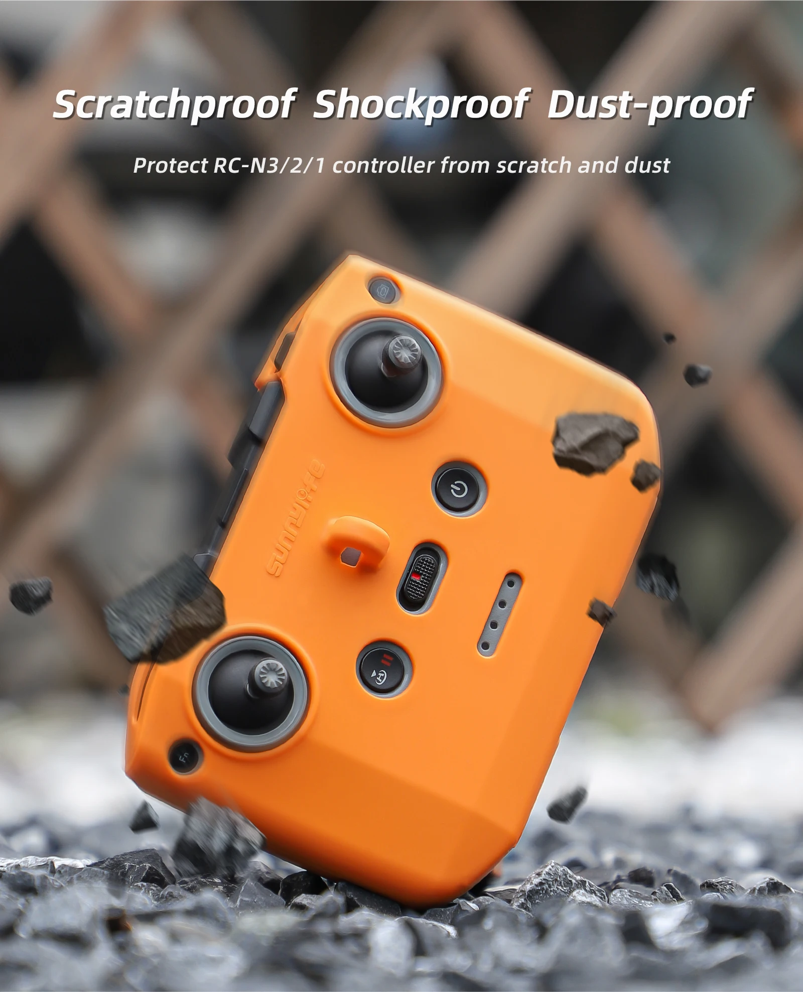 Détail de la housse de protection en silicone pour télécommande drone, bord surélevé protège l'écran