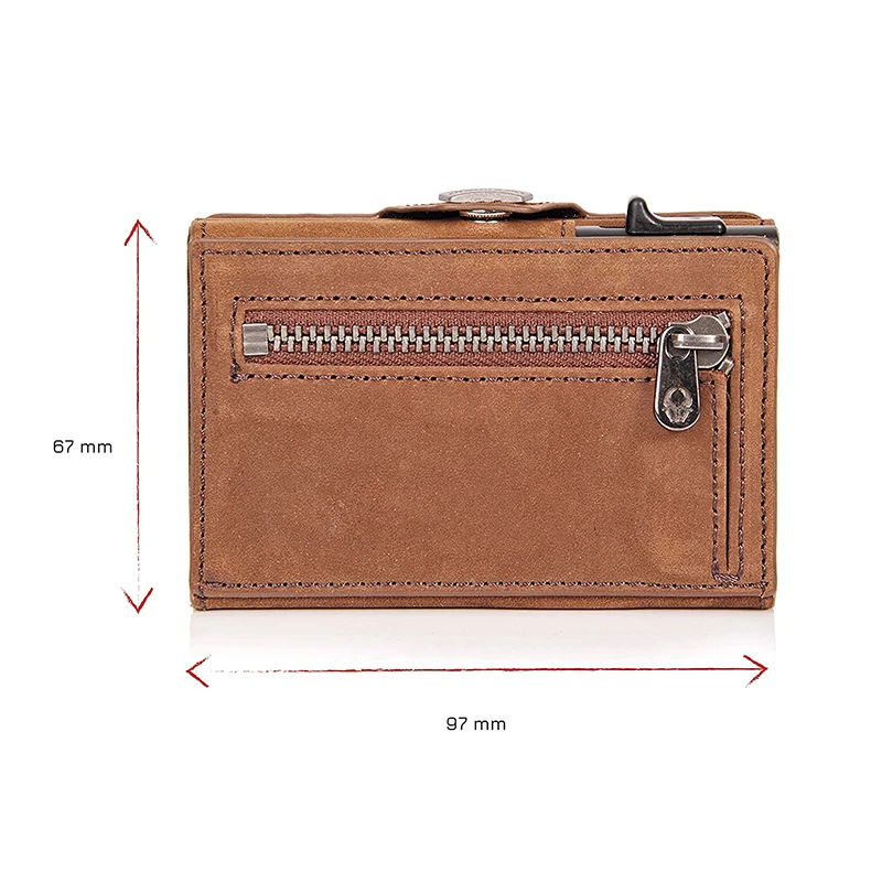 Pop-Up Credit Card Case with RFID Protection Genuine Leather Wallet with  Compartment for Notes and Coins for Men and Women