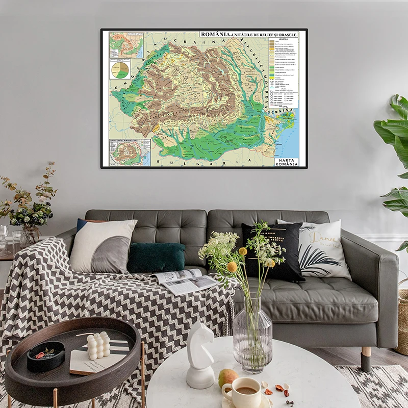 Romania Map Canvas Painting Wall Poster Travel Gift School Supplies Office Home Decoration 59*42cm
