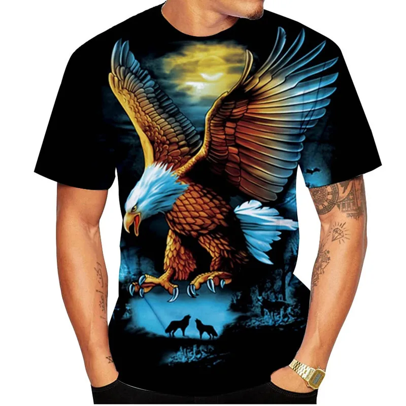 

Sky Fierce Animal 3D Printing Eagle Pattern Men's Clothing T-shirt, Summer Fashion Casual Breathable Sports Top Short Sleeve。