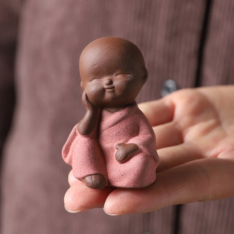 Tea Pet Ornaments Fairy Garden Ornaments Ceramic Small Buddha Statue Ornaments Monk Figurine Home Crafts Decor Succulents Flower Pot Monk Sculptures Tea Ceremony