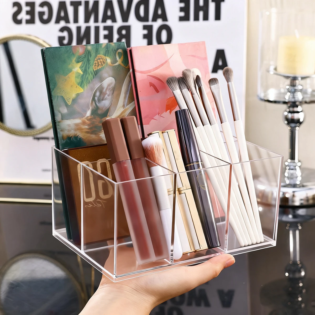 1pc Desktop Acrylic Transparent Makeup Brush Storage Box Organizer Portable Lipstick Makeup Brush Makeup Pen Holder Storage Box 3