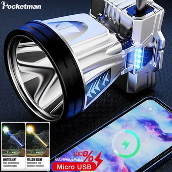 USB 충전식 고출력 LED 헤드라이트, 흰색 노란색 조명, 방수 헤드 램프, 배터리 포함 헤드 손전등