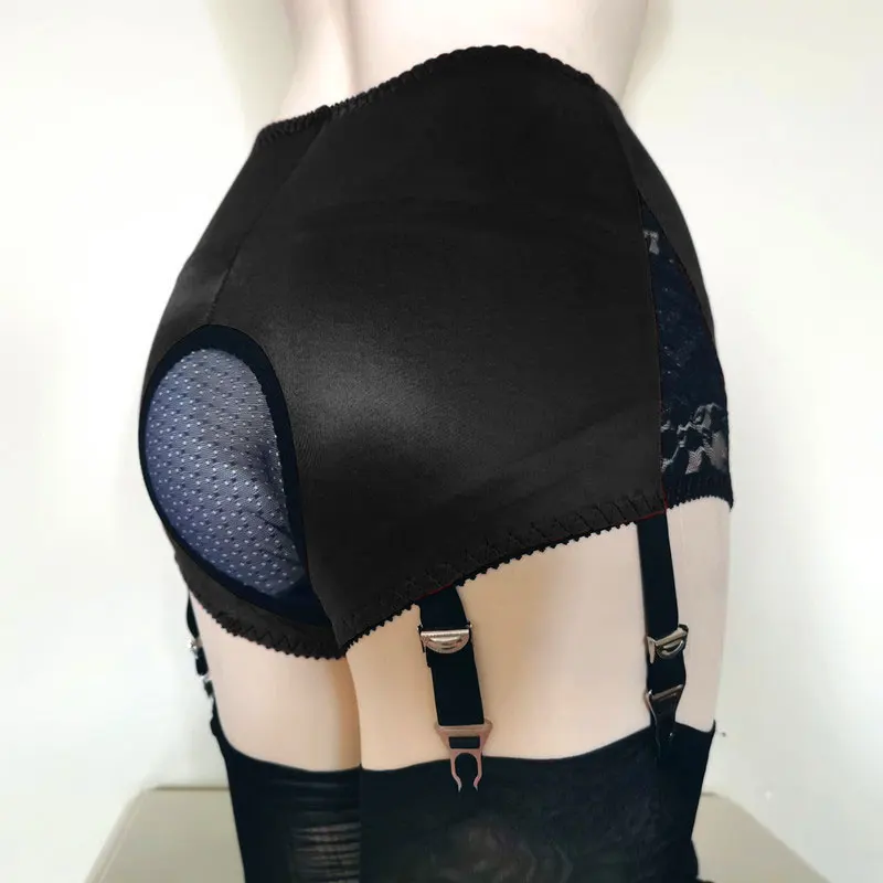 Liguero de encaje de cintura alta para mujer, lencería Floral