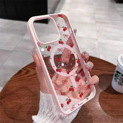 Red Cherry Bow Magnetic Clear Phone Case with Magsafe - iPhone 15 (Pink)