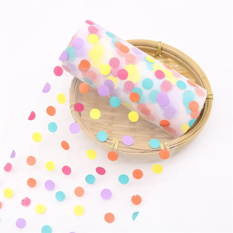 Colorful Tulle Roll Rainbow Dots Printed Tulle Fabric for Clothing Decor DIY Girls Skirts Hair Clips Supplies 6/13cm 10Yards