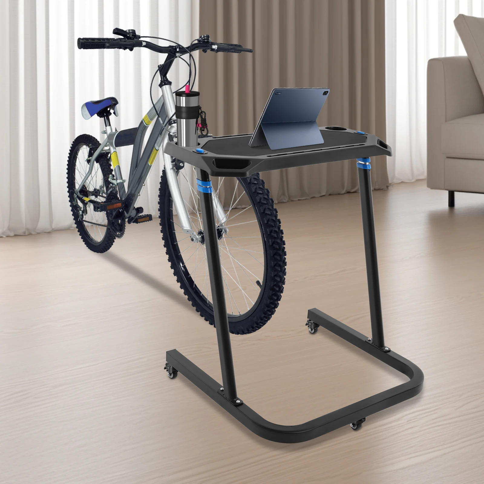 Verstellbarer Indoor-Fitness-Tisch, Fahrradtrainer-Computertisch, Tragbarer Übungstisch, Rollbarer Laptop-Ständer für Heimfitness und Arbeit – Detail 4